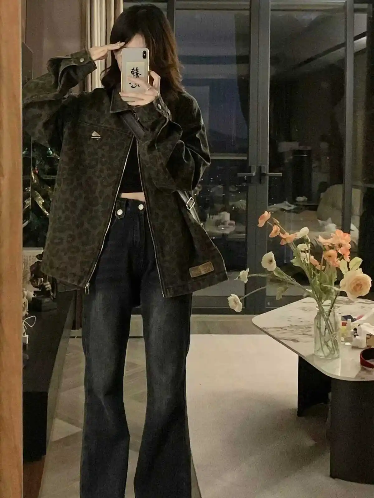 American Retro Leopard Print Denim Jacket Women's Spring Autumn Loose Versatile High-End Feelings Jacket Trendy Top