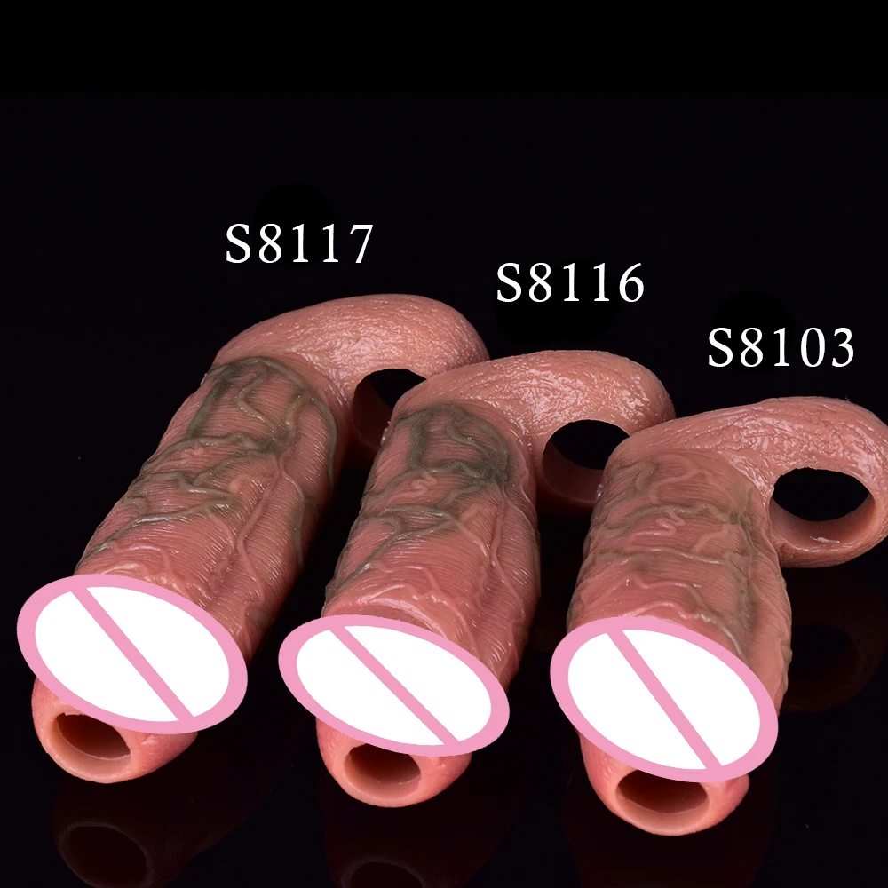 SXXY 3 Styles Realistic Penis Sleeve Soft Liquid Silicone Cock Cover With Real Veins For Men  Delay Ejaculation Dick Enlargement