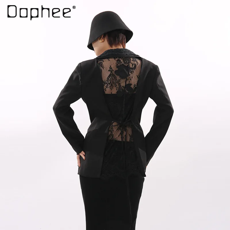 جديد خريف 2025 سترات مثيرة للفتيات المثيرة بتصميم عتيق للتخسيس الراقية من الدانتيل بدون ظهر للنساء سترة عصرية فريدة من نوعها OL