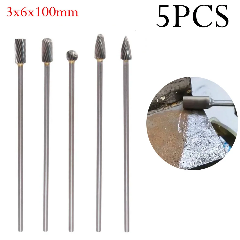 5pcs Rotary Burrs 3x6x100mm Long Single Cut Solid Carbide Rotary Burrs Rotary Tools Die Grinder Abrasive Tool For Wood Carving