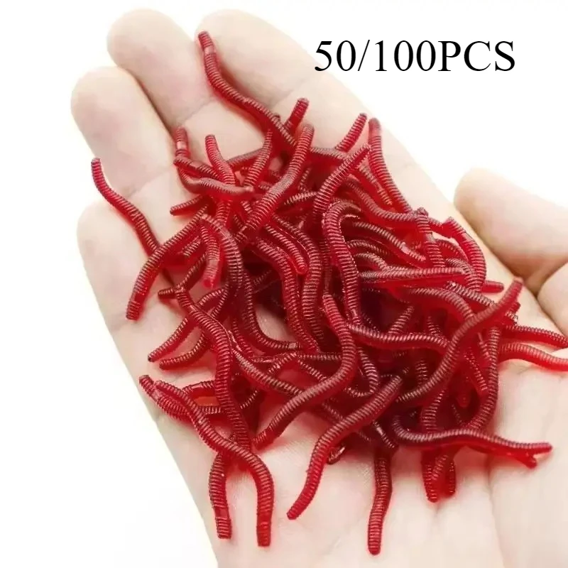 

50-100Pcs New Red Worm Lure about 5cm Lifelike Fishy Smell Earthworm Stick Fishing Lures Artificial Fishing Soft Bait Pesca