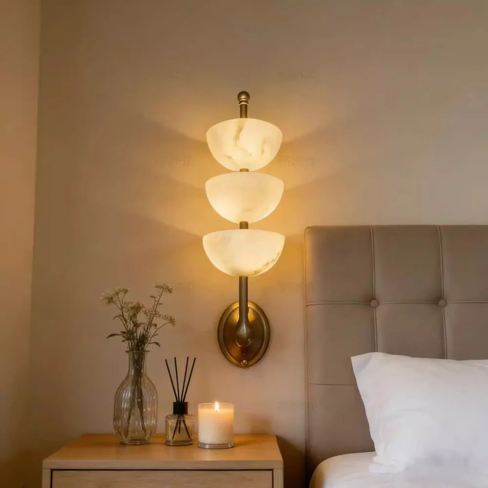 Spanish Natural Marble Art Lamp for Living Room Stairs, Premium Headboard Wall Lamp for Master Bedroom