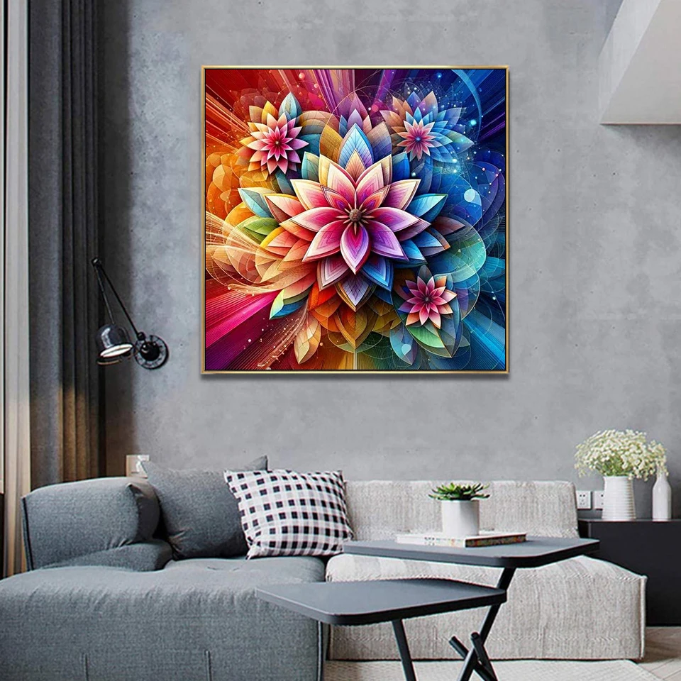 MomoArt Flower Diamond Mosaic Mandala Picture Rhinestones Colorful Embroidery Abstract Cross Stitch Painting Fantasy Handicraft