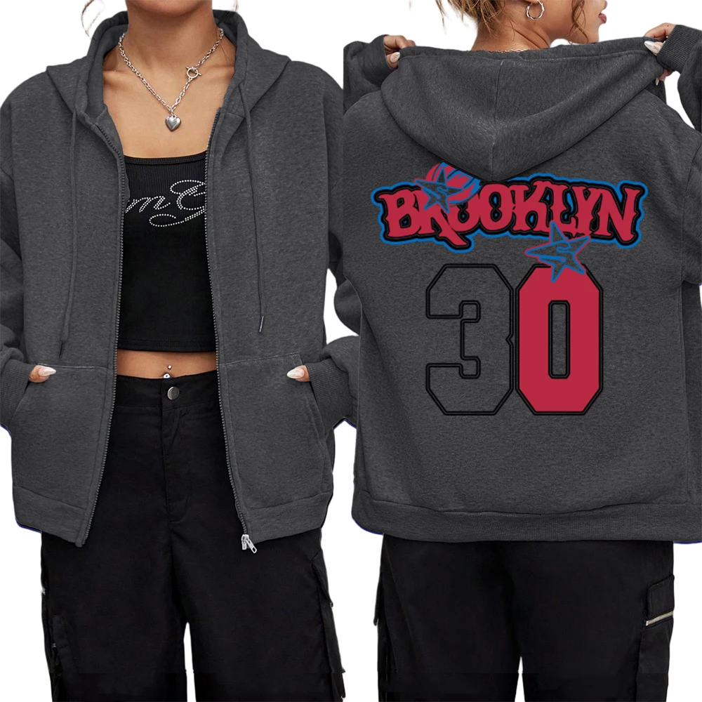 เสื้อแจ็คเก็ตผู้หญิง Freedom Brooklyn 30 Prints แบบมีซิป เสื้อกันหนาวแขนยาวบุขน มีกระเป๋าและฮู้ด เสื้อผ้าอุ่นๆ