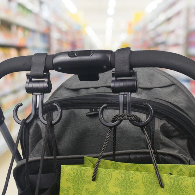 Multifunctional Double Hook Baby Stroller Hanger 360-degree Rotation Adjustment Cart Hook And Loop Fastener Stroller Accessories