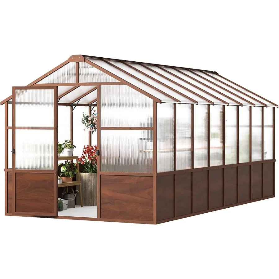 6x8FT Walk-in Greenhouse, Polycarbonate Green House for Outdoor