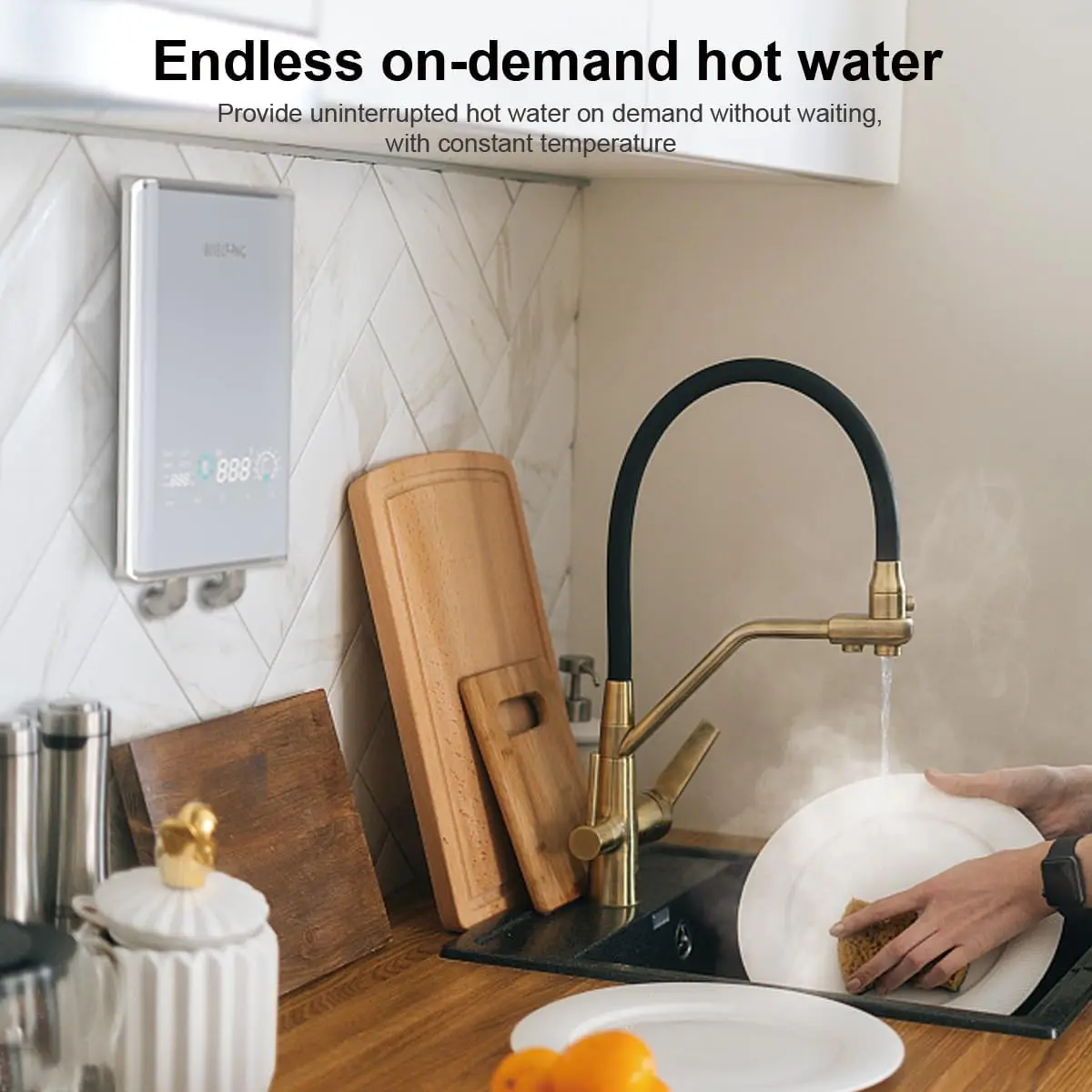 Hot Electric Tankless Water Heater 220/240V, Small Wall Mounted Compact, Suitable for Kitchen and Bathroom Counter Cabin