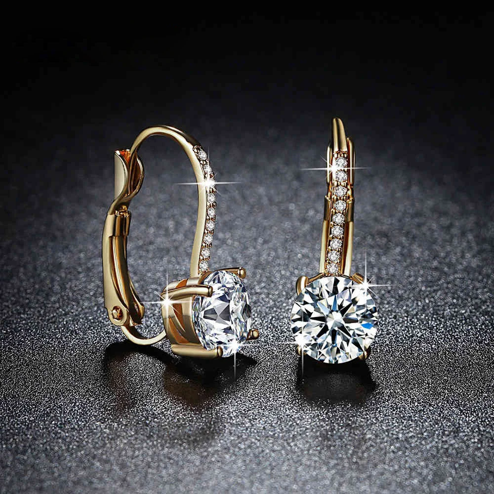 Exquisite Bright Crystal Gold Color 925 Sterling Silver Color Earrings Fashion CZ Rhinestone Jewelry For Women Wholesale Brincos