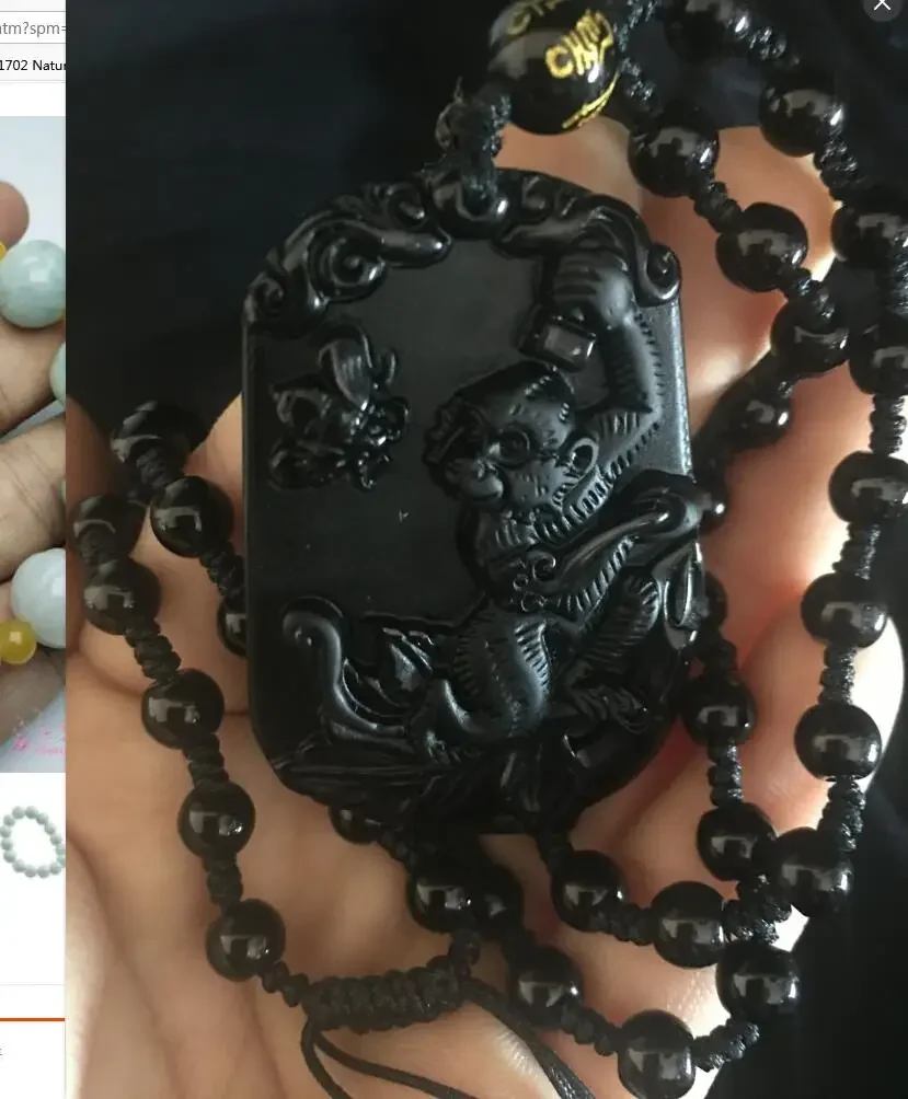 

Ювелирные изделия, новый резной кулон зодиакальной обезьяны ручной работы, черный обсидиан, кулон для йоги, символ удачи