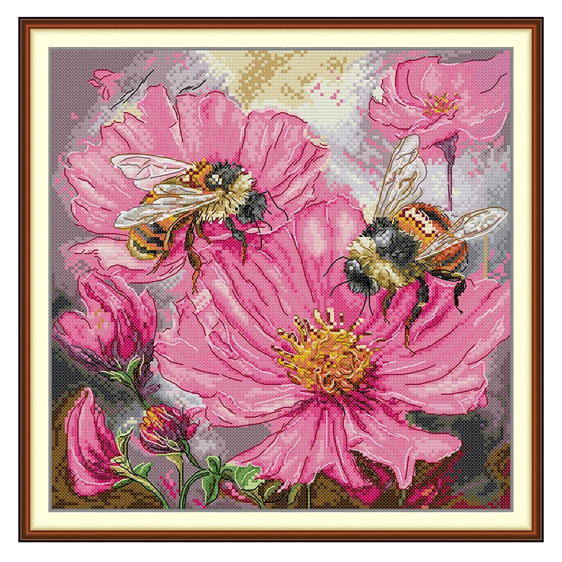 Honey Blossoms Patterns Counted Cross Stitch Set DIY 11CT 14CT 16CT HD Stamped DMC Cross-stitch Kit Embroidery Needlework Crafts