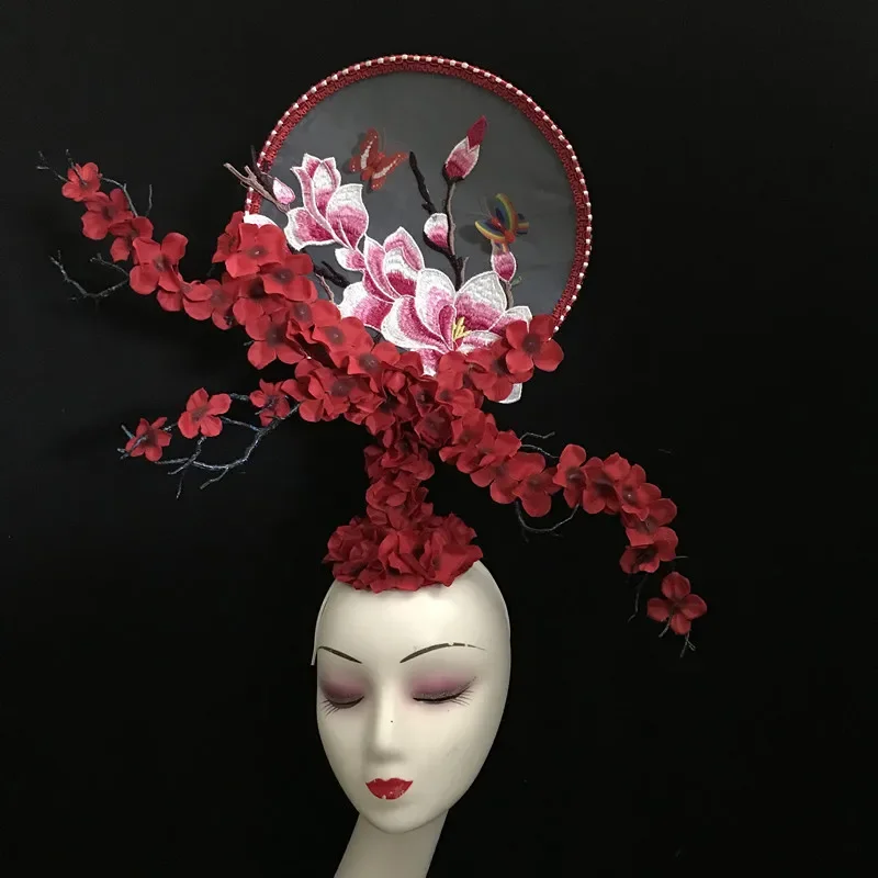 

New handmade wedding photography bridal headgear T stage catwalk exaggerated modeling fan