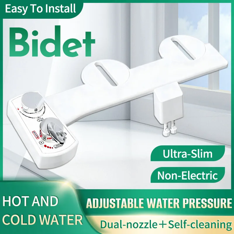 

Bathroom Non-Electric Ultra-Slim Bidet For Toilet Dual nozzle Adjustable Water Pressure Hot And Cold Water Feminine Wash Device