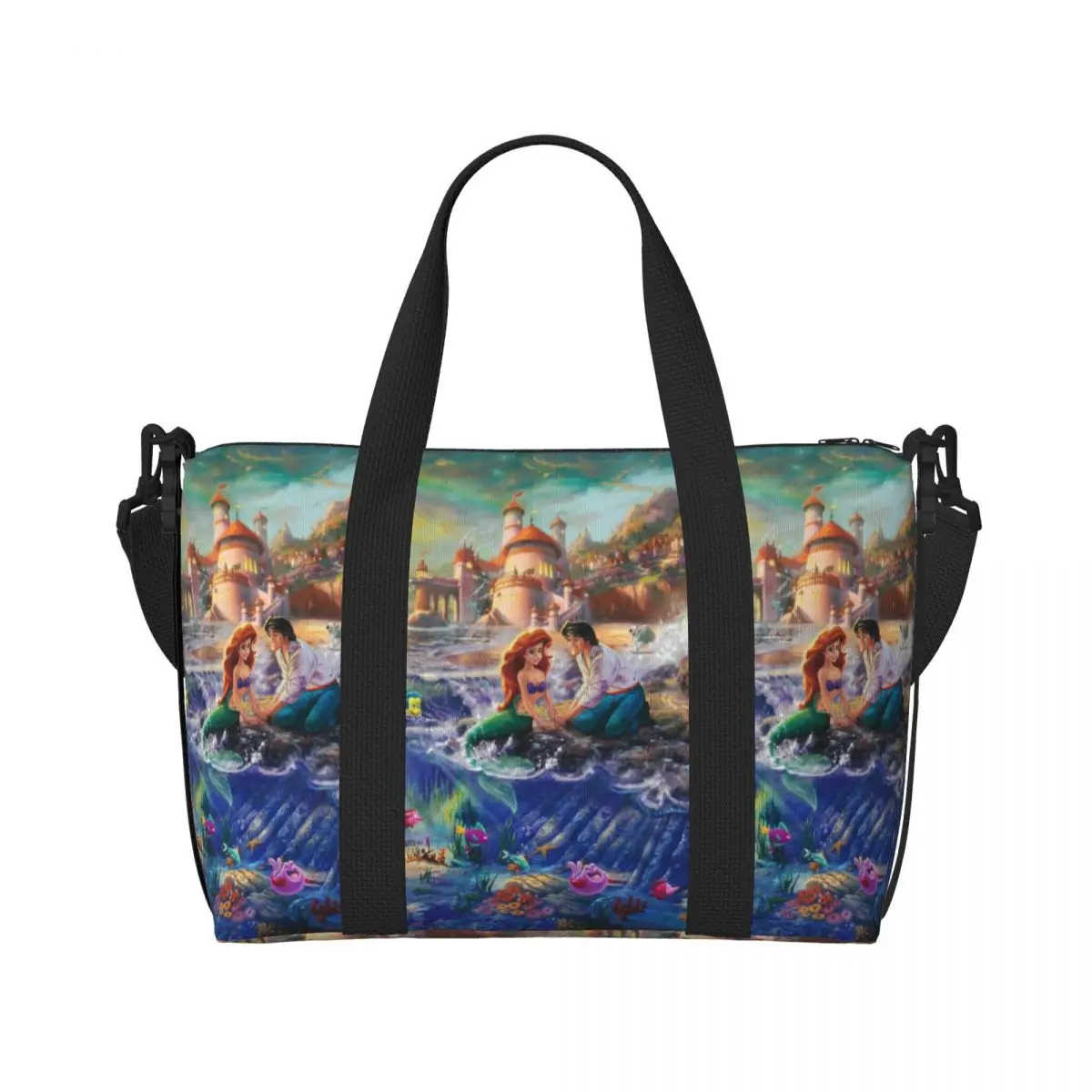 Custom Thomas Kinkade - The Little Mermaid Groceries Shopping Tote Bag Women Large Capacity Gym Beach Travel Bags