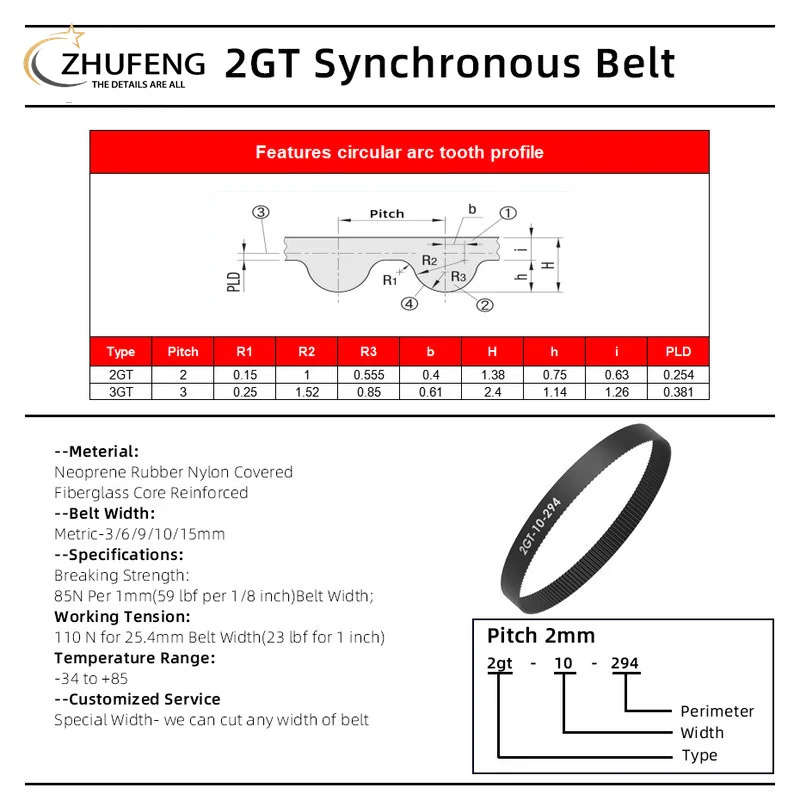 3D Printer GT2 6mm Closed Loop Rubber 2GT Timing Belt Length 1240 1250 1310 1324 1340 1350 1360 1440 1474 1500mm