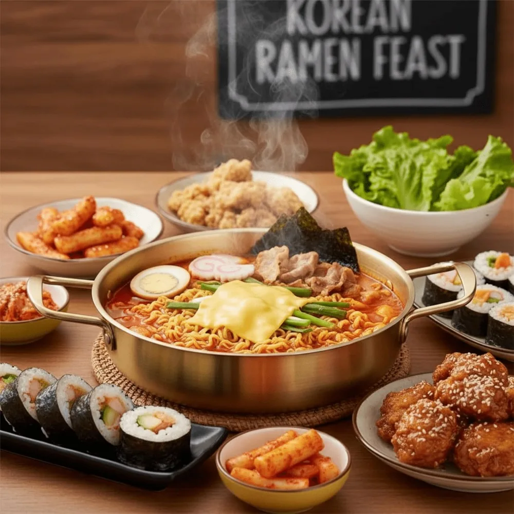 3pcs Korean Ramen Pot Gold Handle Cookware Set For Noodles Pasta Soup Outdoor Camping Heavy Duty Kitchen Utility Kit Set Pro Max