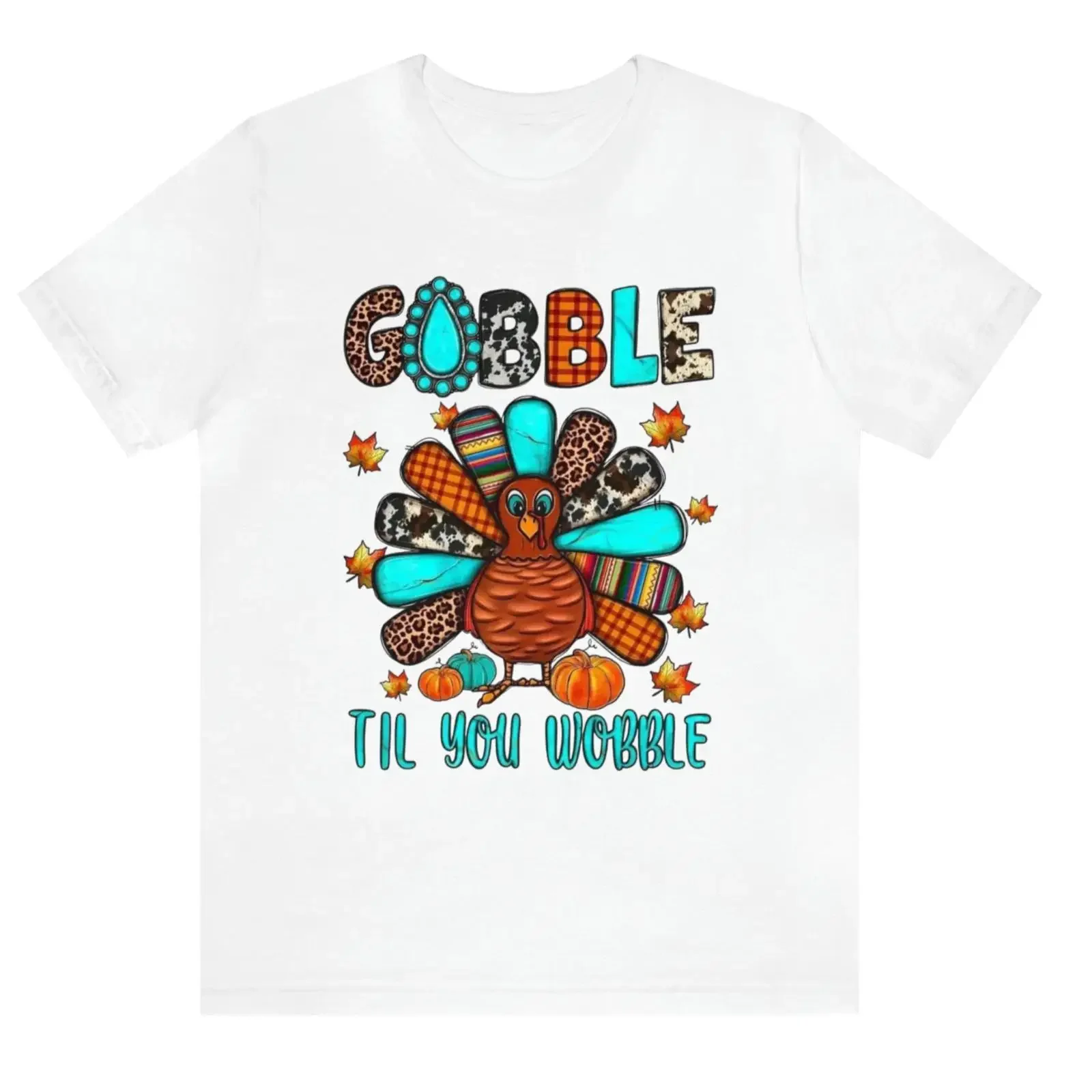 Women's Gobble Til You Wobble Autumn Thanksgiving Türkiye T Shirt White Medium vintage Washed Stretched Soft homme Comfortable