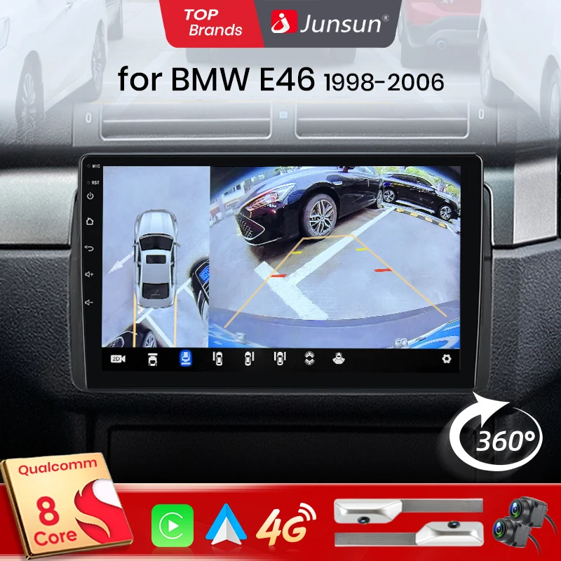 Junsunun Qualcomm 8-Core 360 Camera Wireless CarPlay Android Auto Car Radio for BMW E46 M3/318/320325/330 1998-2006