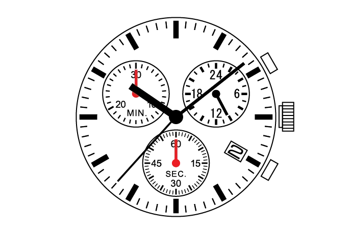VR34 MUSCLE MOVEMENT Chronograph VR34B/VR34A Quartz movement  6.9.12 Small Seconds date at 3：00