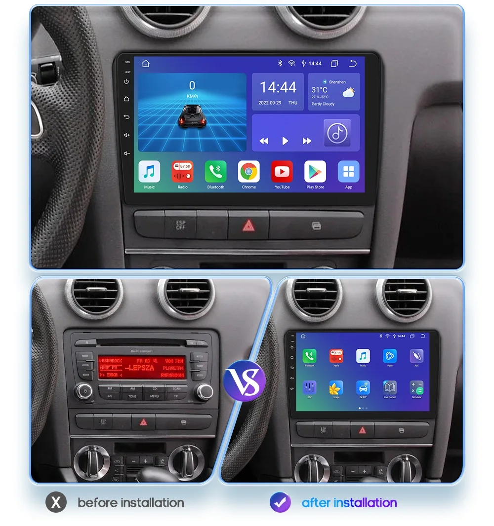 OSSURET-CarPlay أندرويد راديو سيارة آلي ، مشغل فيديو متعدد الوسائط ، GPS Navi ، 2Din ، 4G-LET Autoradio RDS ، Audi A3 8P ،-ive