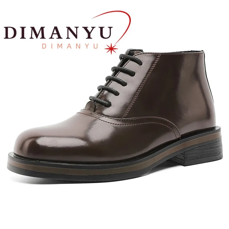 DIMANYU Men's Ankle Boots Lace Up Side Zipper Vintage Thick Sole Casual Short Boots Large Size Men Autumn Dress Shoes