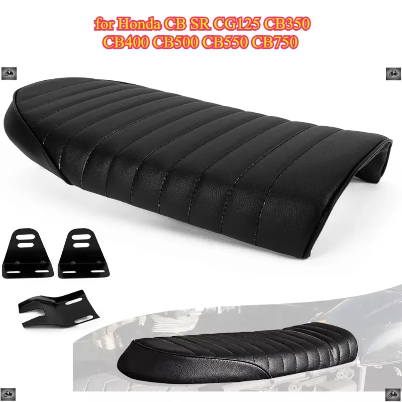 Motorcycle Universal Vintage Saddle Seat Flat Seat for Cafe Racer Seat for Honda CB SR CG125 CB350 CB400 CB500 CB550 CB750 Black