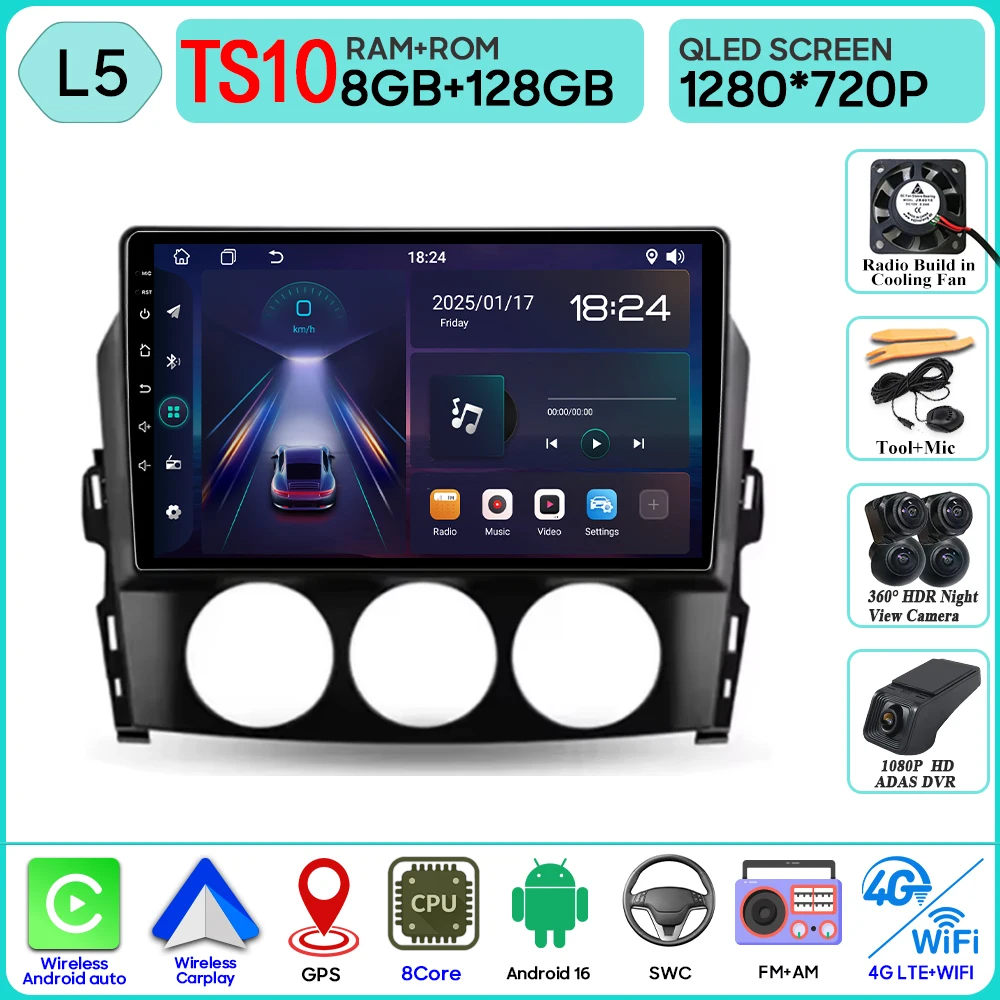 Autoradio Voor Mazda MX-5 MX5 III 3 NC 2005-2015 Stereo Multimedia Speler Carplay Android Auto GPS Video scherm 5G Wifi Geen 2din
