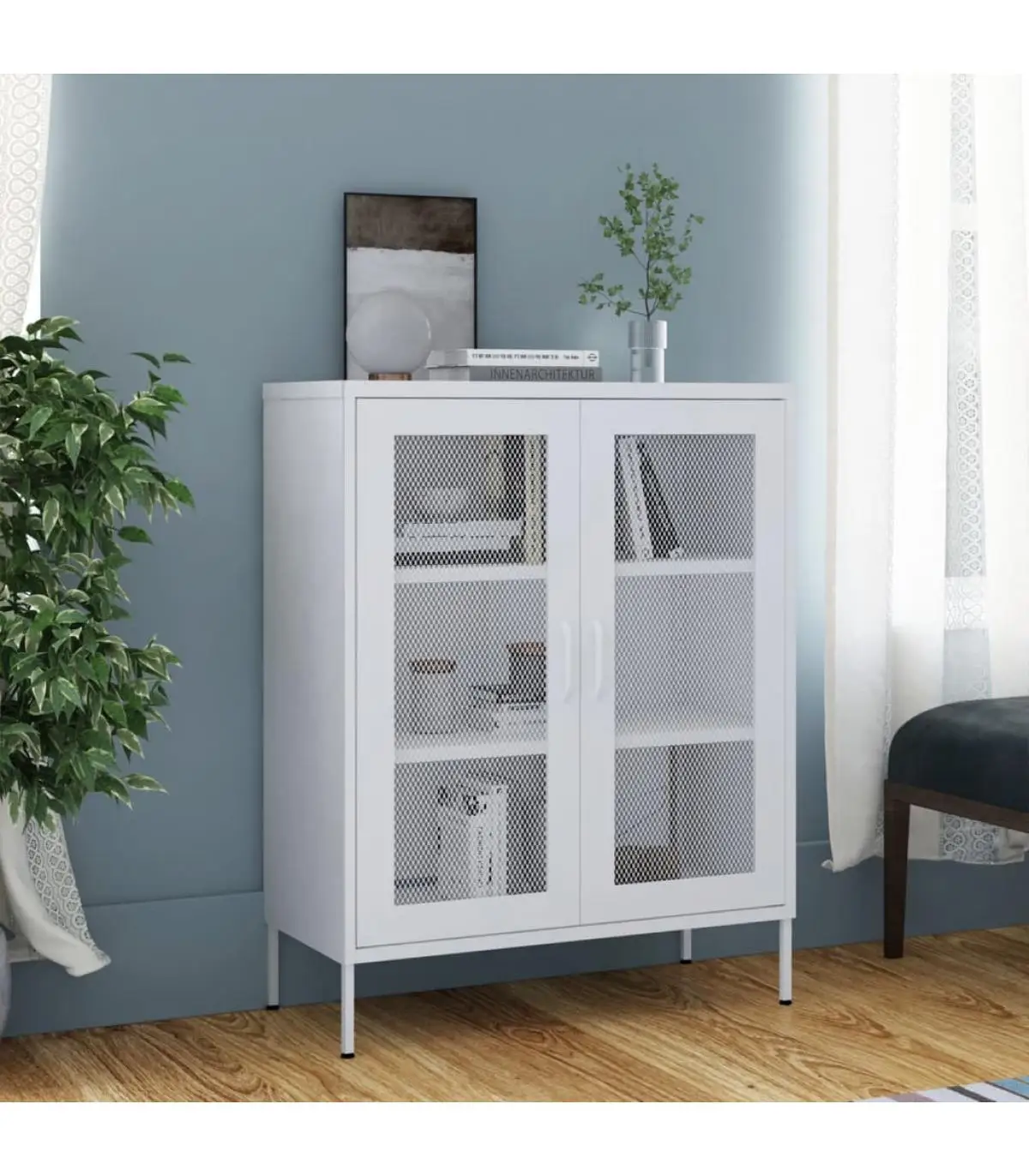 Ecomobel lockers and storage cabinets storage cabinet white steel 80x35x101,5 cm elegant living room bedroom furniture fast delivery from Spain