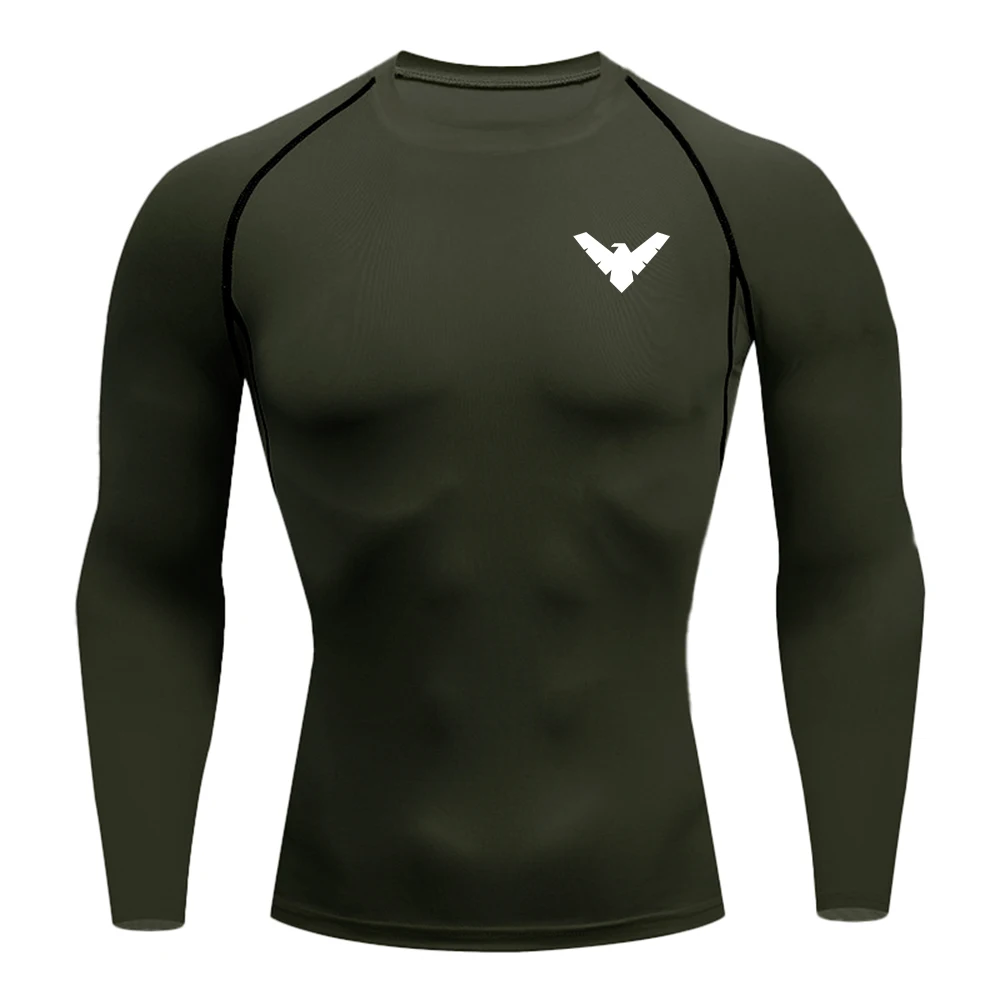 Herren-Kompressionsshirt mit Aufdruck, schnelltrocknend, langärmlig, geeignet für alltägliches Fitnesstraining und Pendeln.