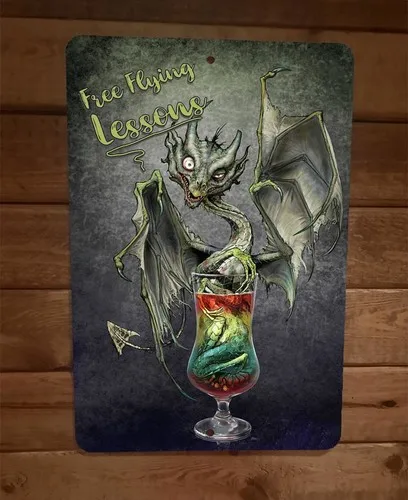Free Flying Lessons Evil Zombie Dragon Halloween Horror  Metal Wall Sign