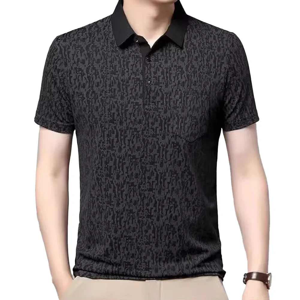 

Men Casual Breathable Print Turn-Down Collar Button T-shirt Short Sleeved Tops