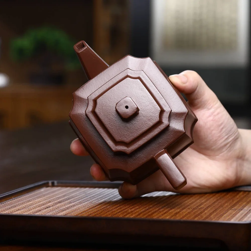 Square-Shaped Yixing Zisha Teapot Set Tea Ceremony Accessories Pottery Handcrafted By Famous Artisans Made From Original Or
