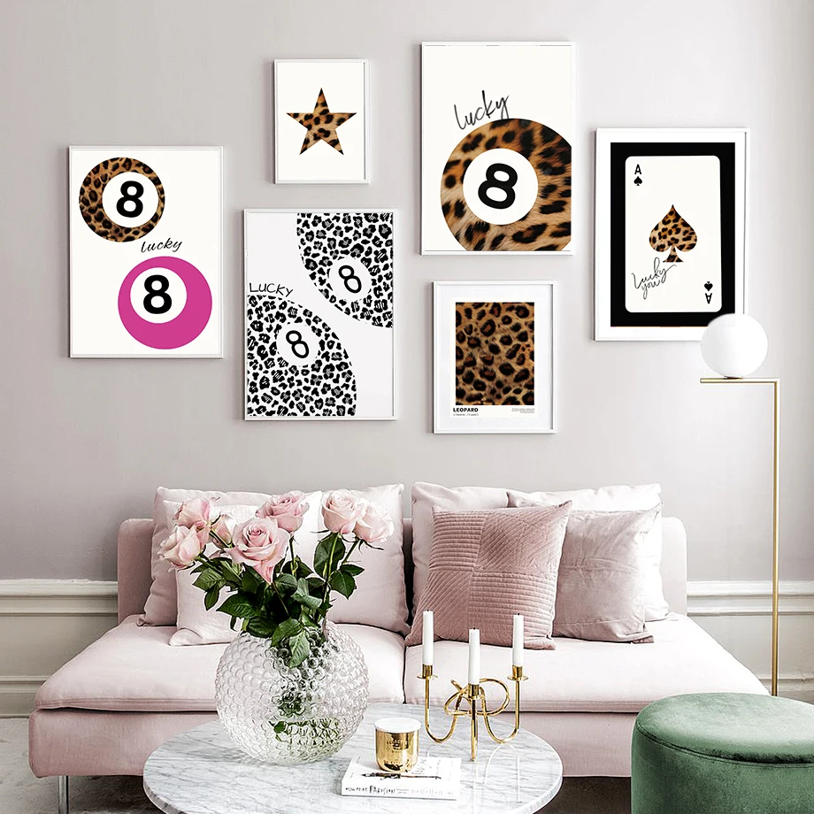 Leopard Art Lucky 8 Ball Illustration Trendy Retro Art Luxury Wall Art Canvas Painting Nordic Poster Home Living Room Decor