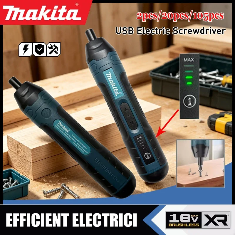 

Makita 2pcs/20pcs/105pcs Cordless Electric Screwdriver - 1300 MAh Rechargeable Electric Drill Multi-functional Disassembly Tool