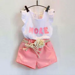 Printed Children Clothes Toddler Kids Baby Girls Print Sleeveless T-Shirt+Shorts+Belt Outfits Clothes Set дитячий одяг дівчинки