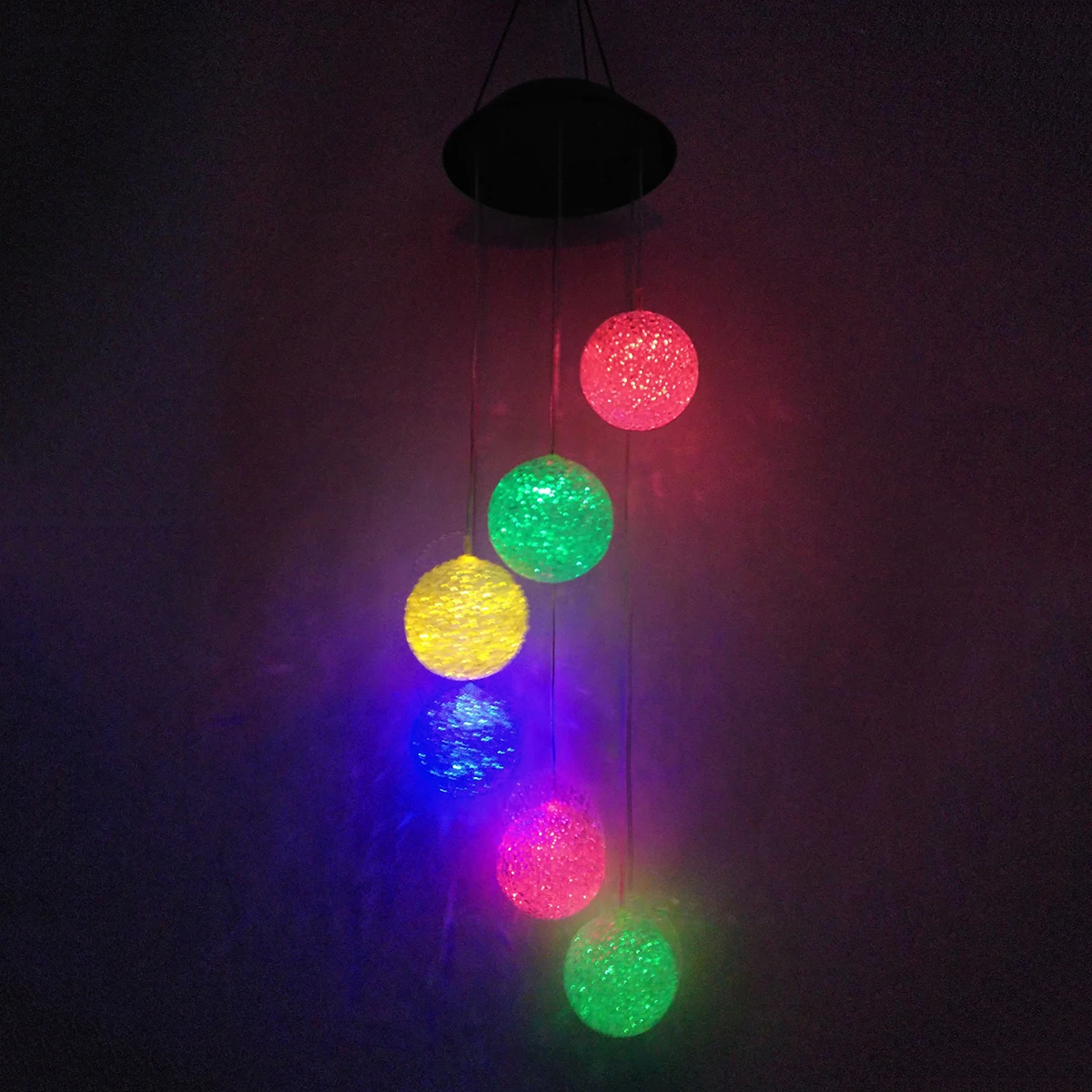 

2 Pcs Wind Chimes LED Hanging Lamp Solar Crystal Ball Chandelier Light Changing Night