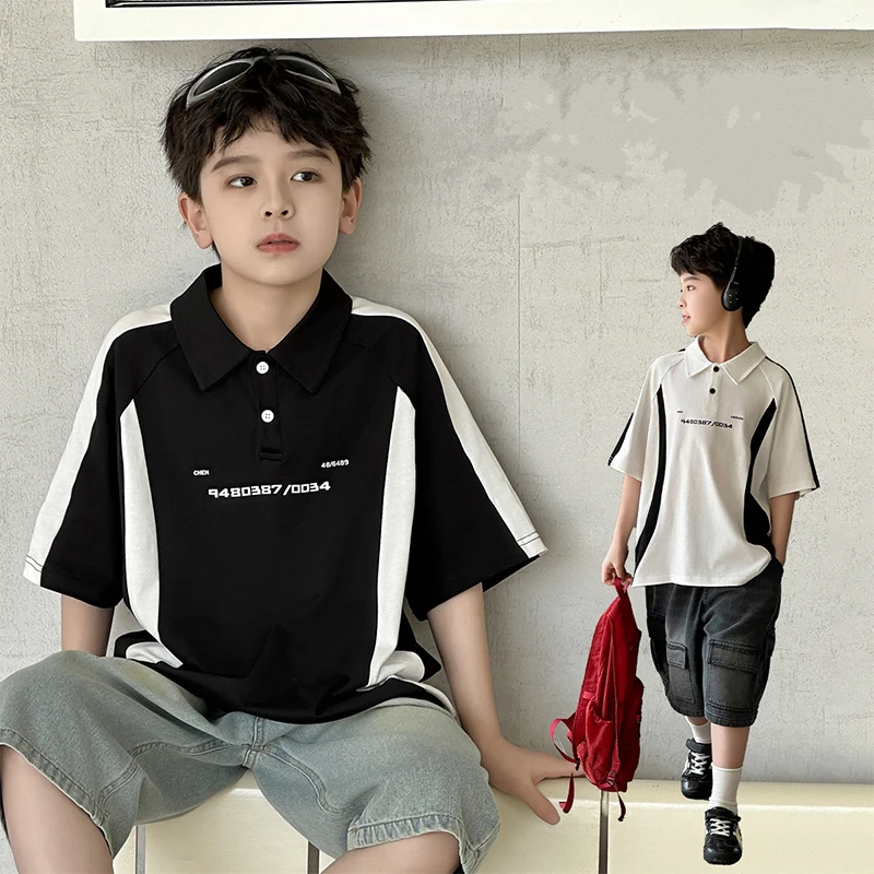 

Fashion Kids Color Contrast Short Sleeved Polo Shirt for Boys Casual Color Block Poloshirt Children Summer Cotton Polo T Shirt