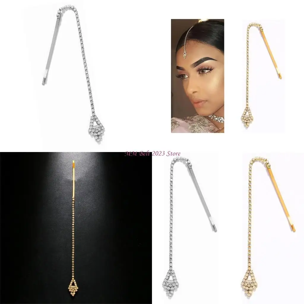

49ME Ethnic Charm Forehead Jewelry Comfortable Rhinestones Forehead Hair Pin for Various Occasion Holiday Party Head Jewelry
