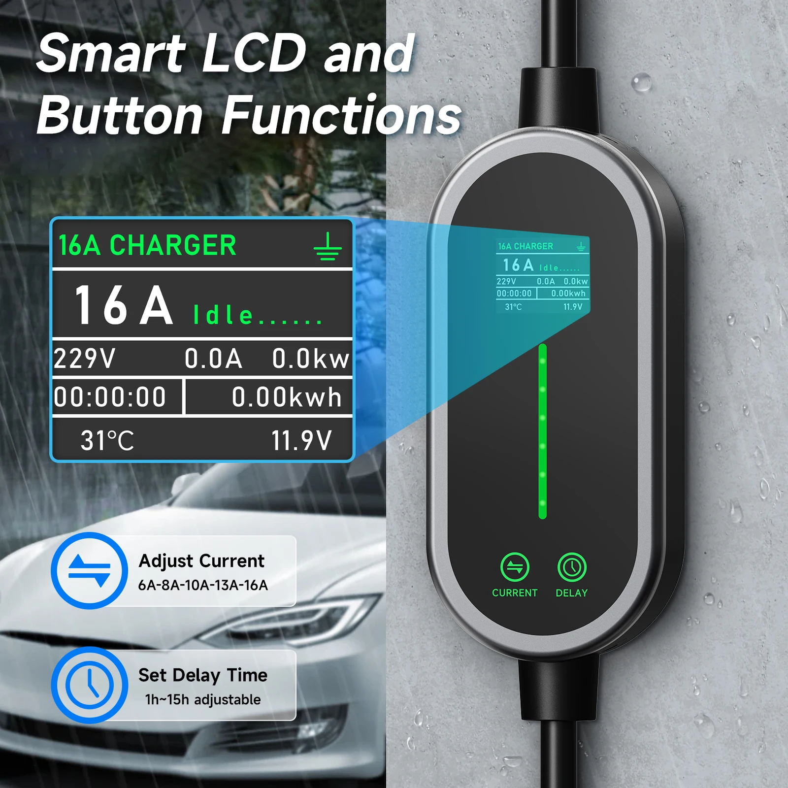 AFYEEV Portable EV Car Charger 3.6KW 16A 1Phase Type2 /Type1/GBT Charging Box 3.5M Cable With WIFI APP Control For Electric Car