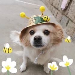 Pet Hat Comfortable Useful Ladybug Bees Decoration Hat 2 Sizes Dog Straw Hat Knitted Dogs Straw Hat for Outdoor Dogs Accessoires