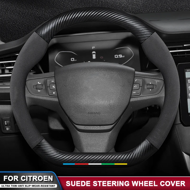 

Anti-slip Suede Carbon Fiber Steering Wheel Cover For Citroen C1 C2 C3 C4 C5 C6 C4L Elysee Jumper ZX Berlingo Picasso Aircross