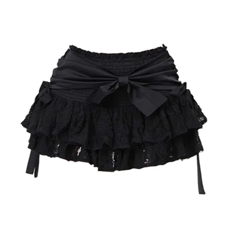 

Black A-line Skirt Classic Summer New Bow High-grade Sexy Lace Ballet Wild Skirt Fluffy Skirt All-matched