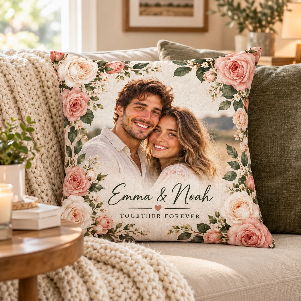 Custom Pillow Cover Personalized Photo Cushion Case Faux Linen 12-28 Inch Hidden Zipper for Sofa Bedroom Living Room Home Decor