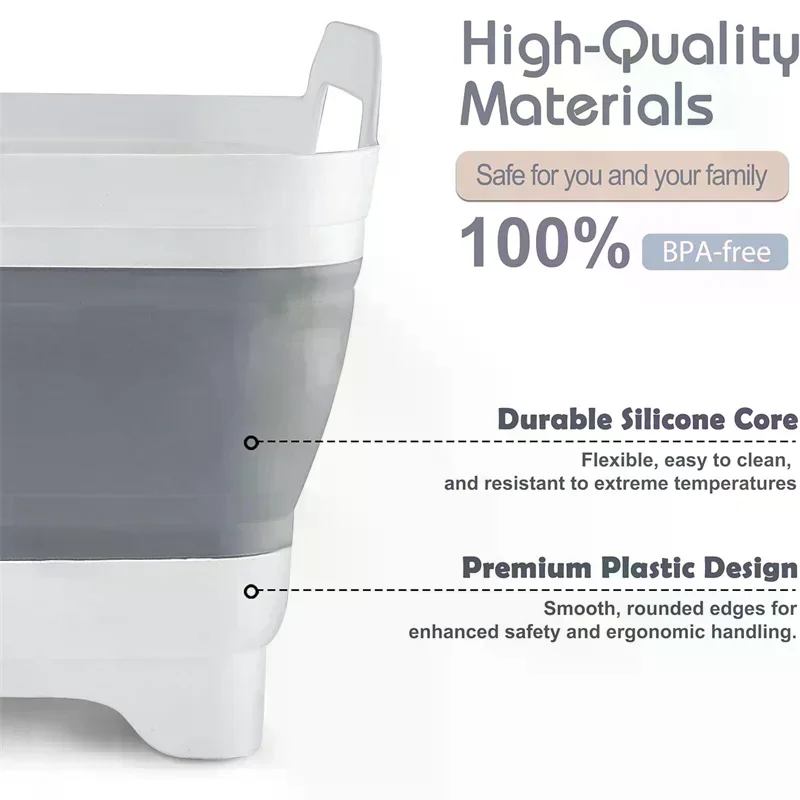 อ่างล้างผักพลาสติกพับได้ขนาด 9 ลิตร พร้อมจุกปิดสำหรับเก็บจาน ล้างผักและผลไม้ และใช้เป็นถังแช่เย็น
