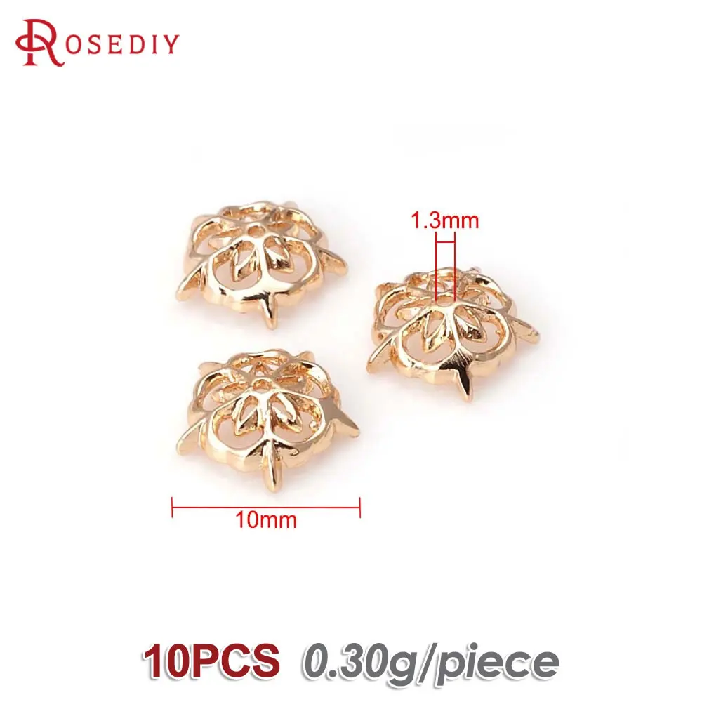 10MM 18K Gold Color Brass Snowflake Beads Caps High Quality Diy Jewelry Making Supplies Earrings Accessories for Women