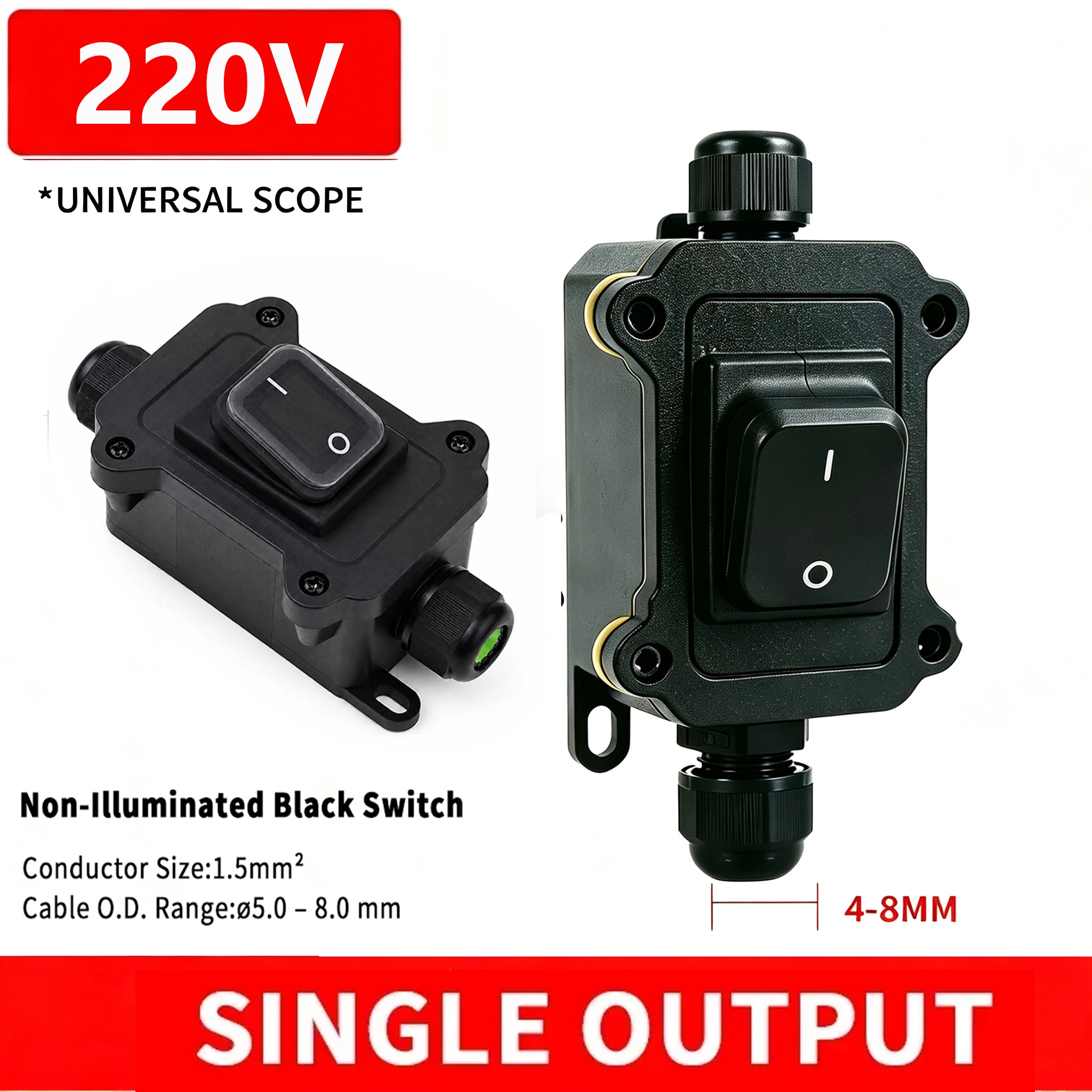 Inline Power Cord 110V-220V 12V-24V Marine Rocker Switch On Off Waterproof IP67 Junction Box 20A High Current Connetor Outdoor