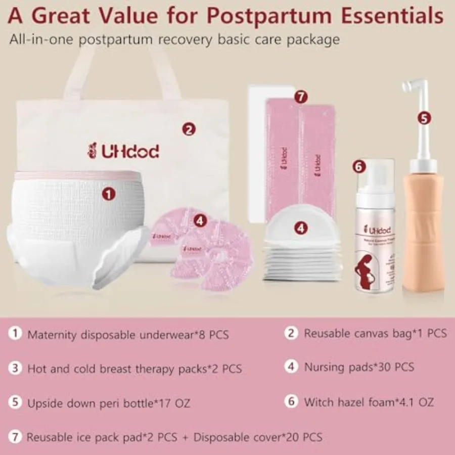 Postpartum Essentials Recovery Kit, Postpartum Kit for Women After Birth Labor Delivery Care, Disposable Underwear Cold Pads Co