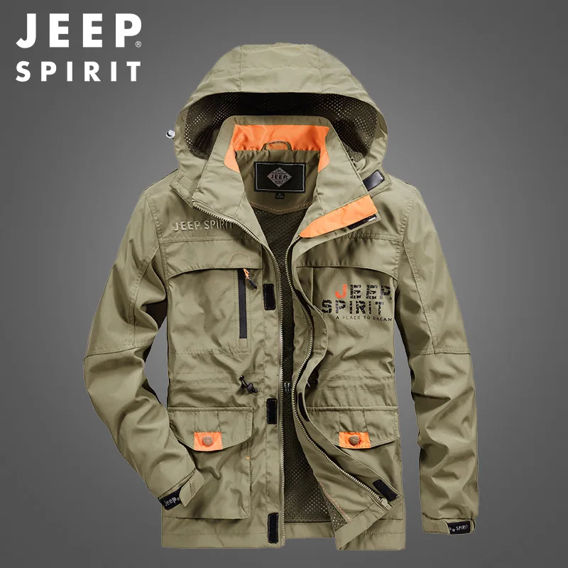 JEEP SPIRIT jacket men fashion casual  outerwear tooling hooded cotton material spring and autumn high quality clothes