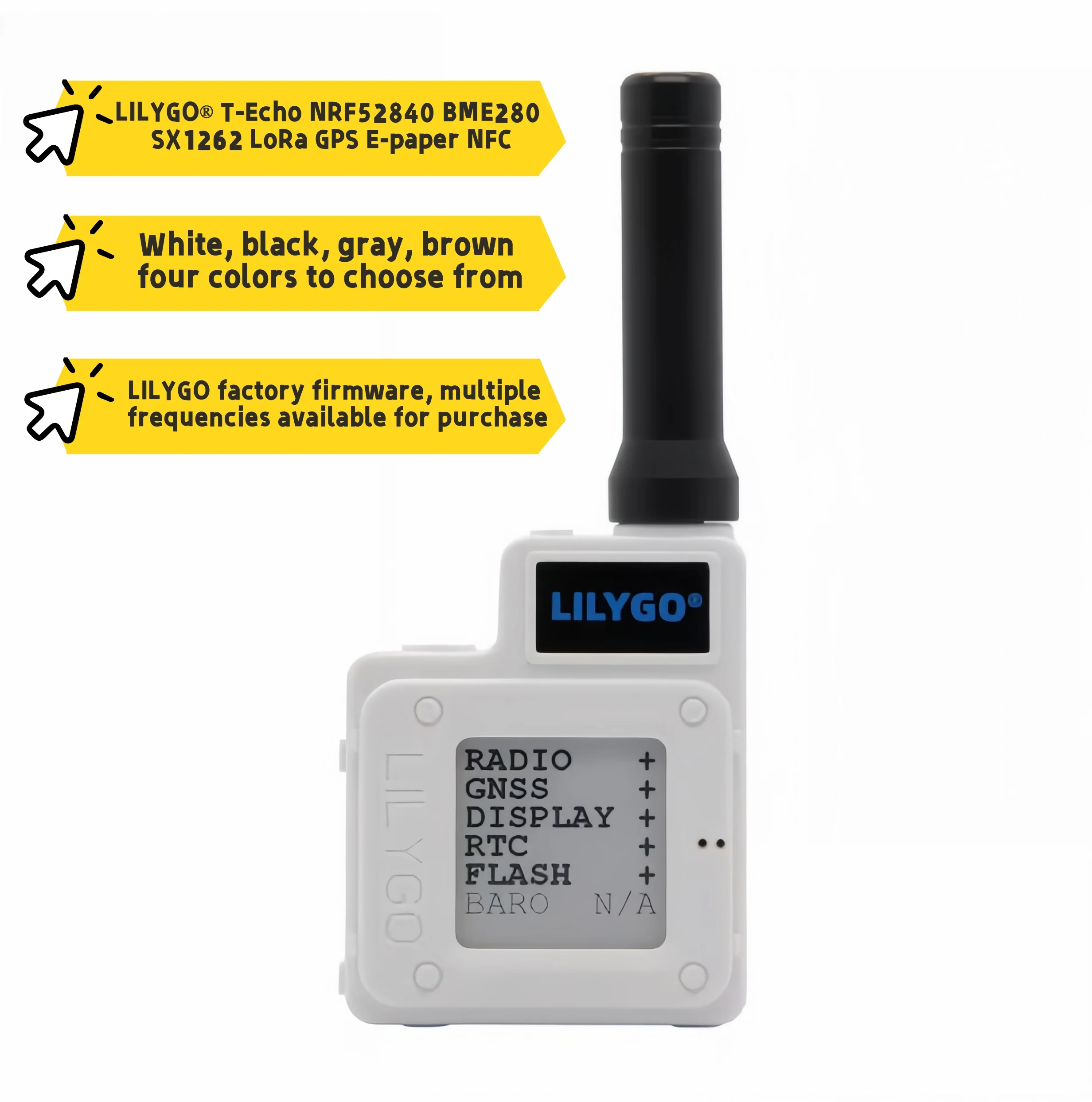 LILYGO® T-Echo LoRa GPS E-Paper NFC Module NRF52840 BME280 SX1262 - Bluetooth 5.0 Wireless Connectivity