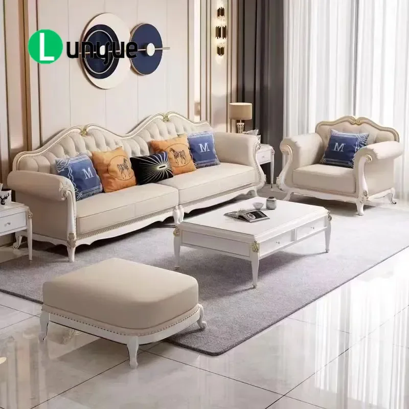 Nordic American Light Luxury Leather Sofa 123 Combination Straight Row First Layer Cowhide for European Living Room Apartment