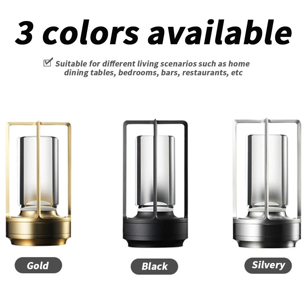 Rechargeable Cordless Table Lamp 2000mAh USB Rechargeable Touch 3 Colors Dimmable Night Light Camping Light